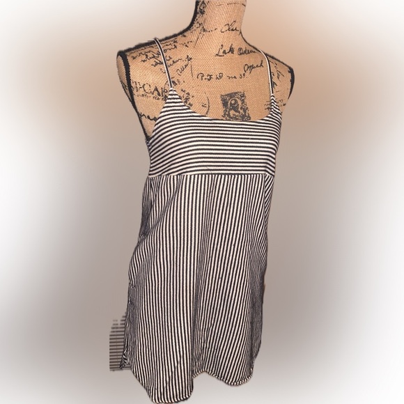 Madewell Striped Black Cream Shift Apron Racerback Casual Dress Pockets Cotton 2 - Picture 9 of 10